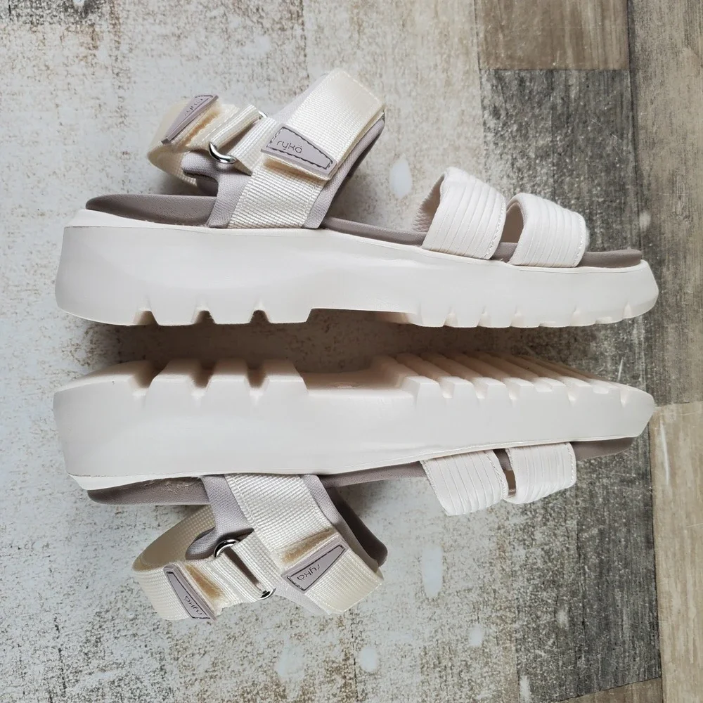 Ryka Beyond Womens Sandals Sz 5.5 M Gardenia White Slingback Hook & Loop Straps